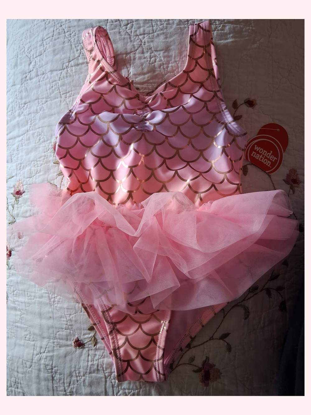 🆕️Pink Mermaid Tutu One-Piece Swimsuit with Gold Scales